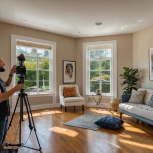 Imagen de Man Is Recording Video Room With Camera